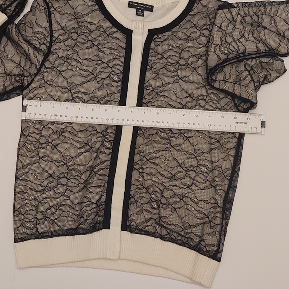 Behnaz Sarafpour Size Medium Black and White Lacy Overlay Snap Button Cardigan - Picture 5 of 8